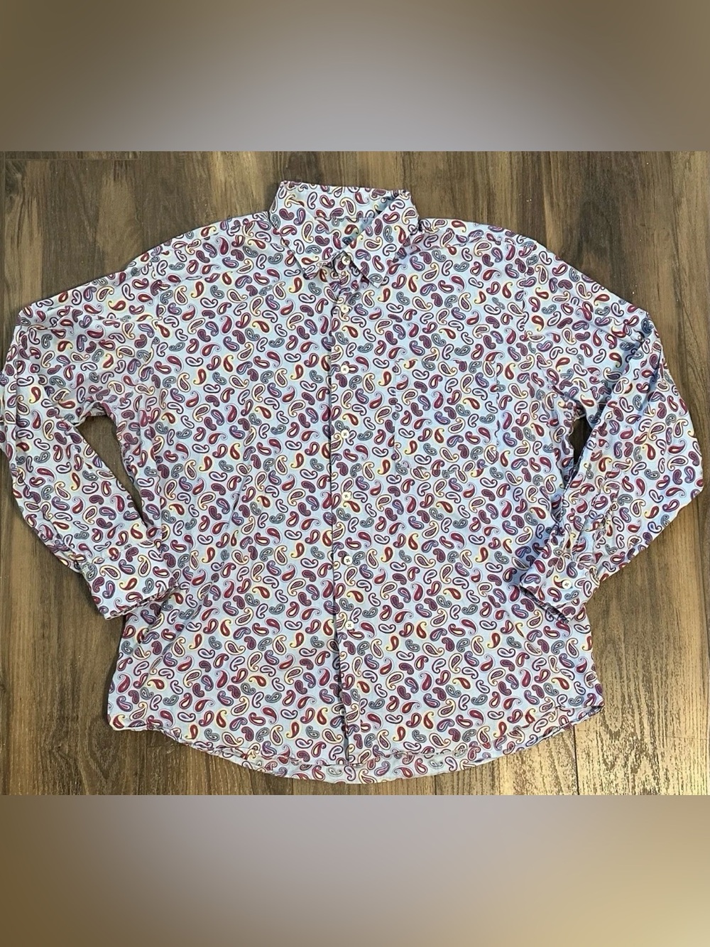 Alan Flusser Men’s Long Sleeve Button Down Paisley Blue Shirt XL